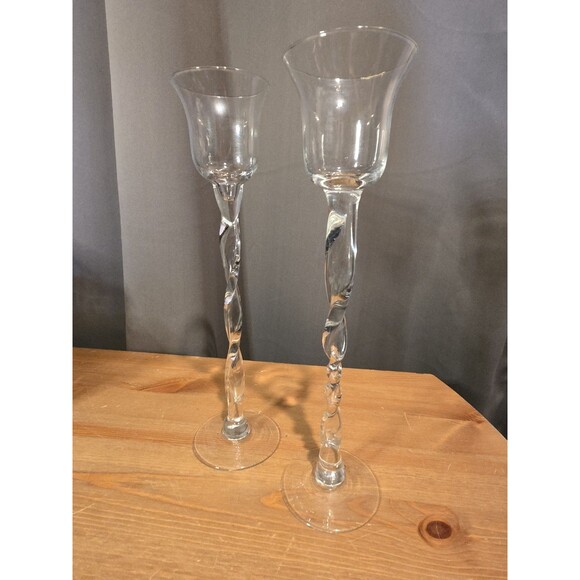 Hand Blown Twisted Glass Goblet Style Candle Holders or Vases, Set Of 2 - Picture 2 of 8